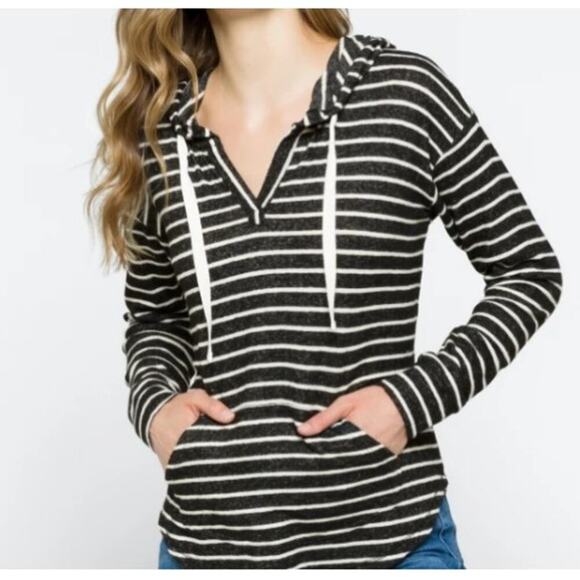 Market & Spruce Womens Striped Hoodie Sweater Size Medium Kalloon Brushed Knit - Picture 1 of 7